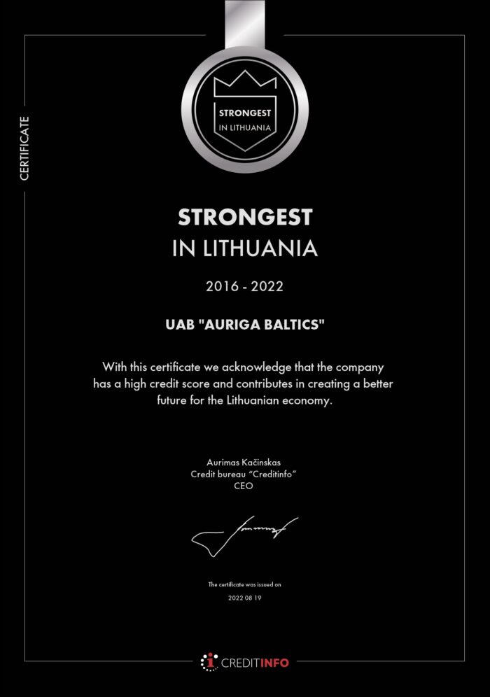 Auriga Baltics Receives the Strongest in Lithuania Award for the Seventh Year in a Row